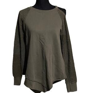 Red Haute Revolve Distressed Army Green Sweatshirt Top Women's L Large